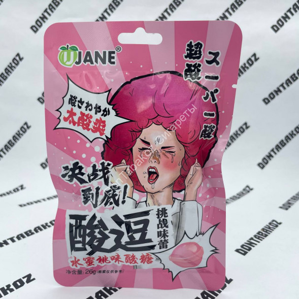 Супер кислые леденцы Ujane Кислый Персик 26 г Оптом